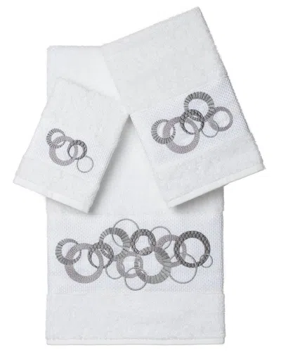 Linum Home Textiles Turkish Cotton Annabelle 3pc Embellished Towel Set In White