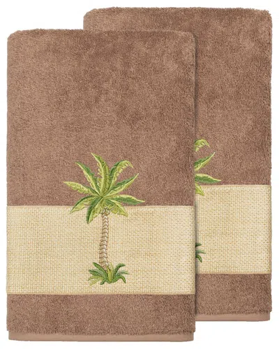 Linum Home Textiles Turkish Cotton Colton 2pc Embellished Bath Towel Set In Beige