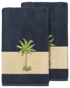 Linum Home Textiles Turkish Cotton Colton 2pc Embellished Bath Towel Set In Blue