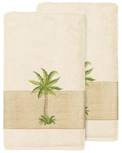 Linum Home Textiles Turkish Cotton Colton 2pc Embellished Bath Towel Set In Cream