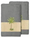 Linum Home Textiles Turkish Cotton Colton 2pc Embellished Bath Towel Set In Grey