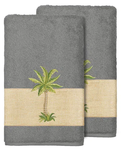 Linum Home Textiles Turkish Cotton Colton 2pc Embellished Bath Towel Set In Grey