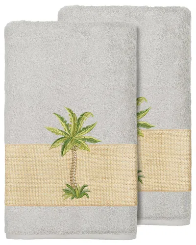 Linum Home Textiles Turkish Cotton Colton 2pc Embellished Bath Towel Set In Grey
