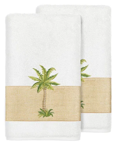 Linum Home Textiles Turkish Cotton Colton 2pc Embellished Bath Towel Set In White