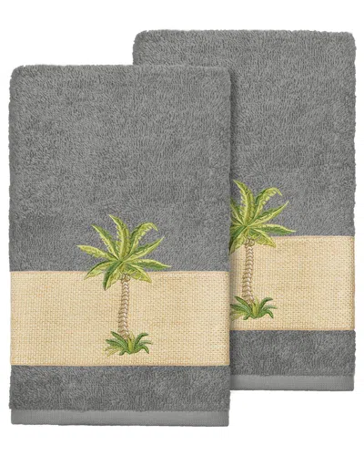 Linum Home Textiles Turkish Cotton Colton 2pc Embellished Hand Towel Set In Grey