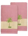 Linum Home Textiles Turkish Cotton Colton 2pc Embellished Hand Towel Set In Rose