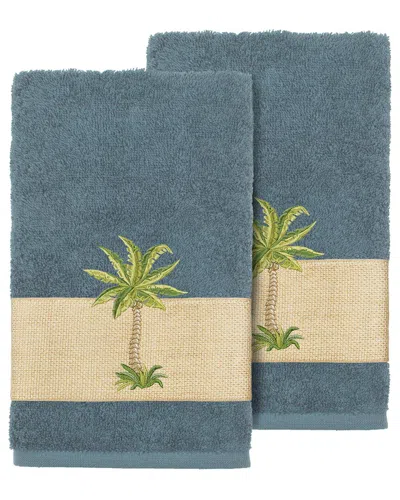 Linum Home Textiles Turkish Cotton Colton 2pc Embellished Hand Towel Set In Teal
