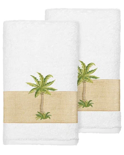 Linum Home Textiles Turkish Cotton Colton 2pc Embellished Hand Towel Set In White