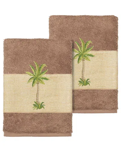 Linum Home Textiles Turkish Cotton Colton 2pc Embellished Washcloth Set In Beige