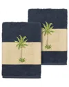 Linum Home Textiles Turkish Cotton Colton 2pc Embellished Washcloth Set In Blue