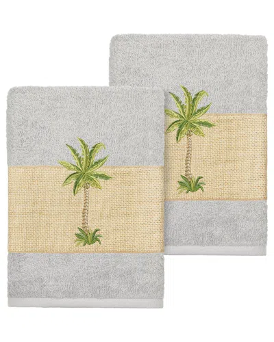 Linum Home Textiles Turkish Cotton Colton 2pc Embellished Washcloth Set In Grey