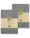 Linum Home Textiles Turkish Cotton Colton 2pc Embellished Washcloth Set In Grey