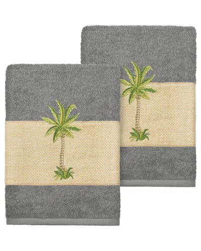 Linum Home Textiles Turkish Cotton Colton 2pc Embellished Washcloth Set In Grey