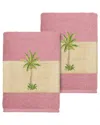 Linum Home Textiles Turkish Cotton Colton 2pc Embellished Washcloth Set In Rose