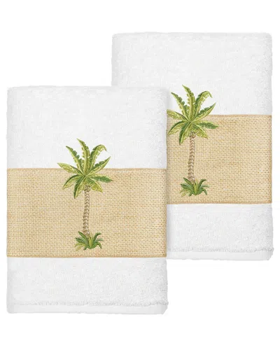 Linum Home Textiles Turkish Cotton Colton 2pc Embellished Washcloth Set In White