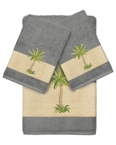 Linum Home Textiles Turkish Cotton Colton 3pc Embellished Bath & Hand Towel Set In Grey
