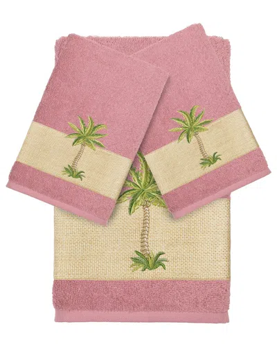 Linum Home Textiles Turkish Cotton Colton 3pc Embellished Bath & Hand Towel Set In Rose