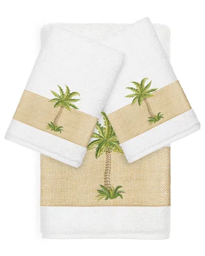 Linum Home Textiles Turkish Cotton Colton 3pc Embellished Bath & Hand Towel Set In White
