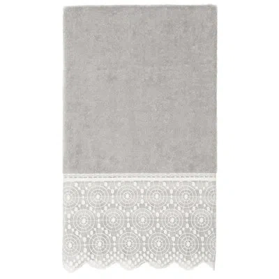 Linum Home Textiles Turkish Cotton Cream Lace Embellished Bath Towel In Gray