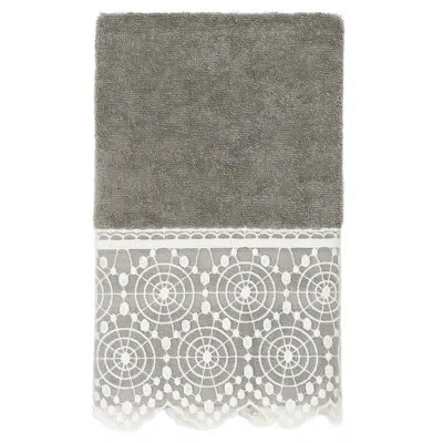 Linum Home Textiles Turkish Cotton Cream Lace Embellished Hand Towel In Dark Gray