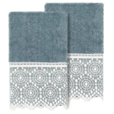 Linum Home Textiles Turkish Cotton Cream Lace Embellished Hand Towel In Teal