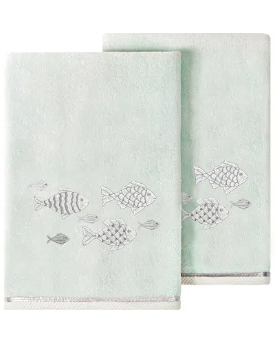 Linum Home Textiles Turkish Cotton Figi 2pc Embellished Bath Towel Set In Aqua
