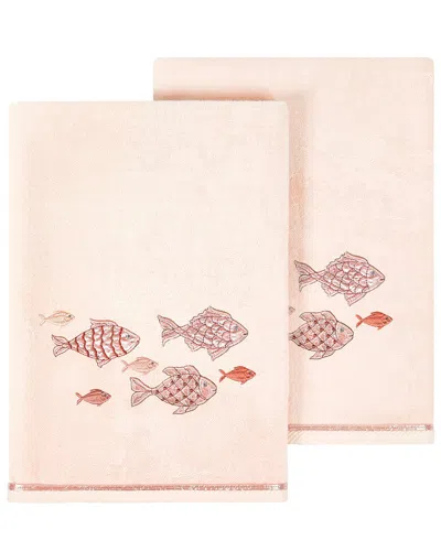 Linum Home Textiles Turkish Cotton Figi 2pc Embellished Bath Towel Set In Blush