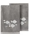 Linum Home Textiles Turkish Cotton Figi 2pc Embellished Bath Towel Set In Charcoal