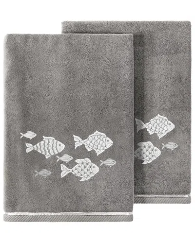 Linum Home Textiles Turkish Cotton Figi 2pc Embellished Bath Towel Set In Charcoal