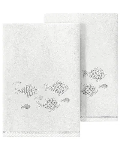 Linum Home Textiles Turkish Cotton Figi 2pc Embellished Bath Towel Set In Silver