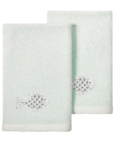 Linum Home Textiles Turkish Cotton Figi 2pc Embellished Fingertip Towel Set In Aqua