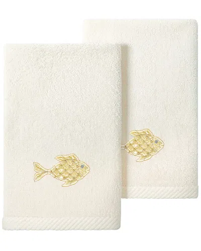 Linum Home Textiles Turkish Cotton Figi 2pc Embellished Fingertip Towel Set In Beige