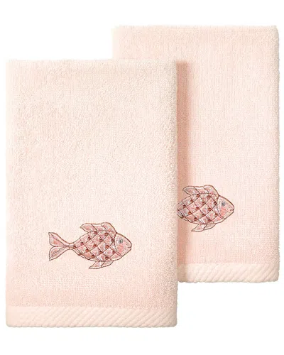 Linum Home Textiles Turkish Cotton Figi 2pc Embellished Fingertip Towel Set In Blush