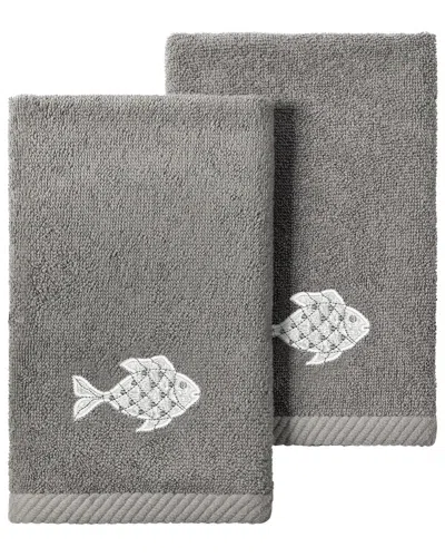 Linum Home Textiles Turkish Cotton Figi 2pc Embellished Fingertip Towel Set In Charcoal