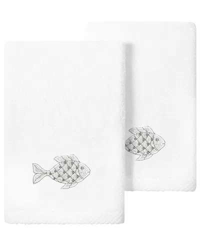 Linum Home Textiles Turkish Cotton Figi 2pc Embellished Fingertip Towel Set In White