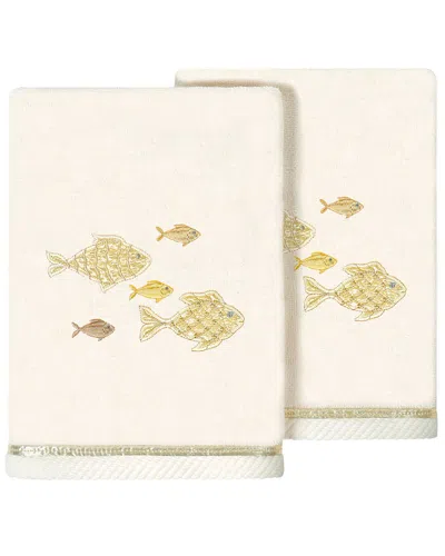 Linum Home Textiles Turkish Cotton Figi 2pc Embellished Hand Towel Set In Beige
