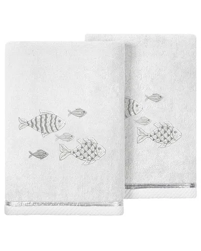 Linum Home Textiles Turkish Cotton Figi 2pc Embellished Hand Towel Set In Silver