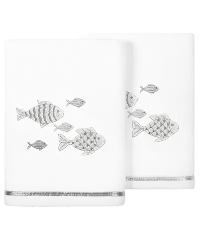 Linum Home Textiles Turkish Cotton Figi 2pc Embellished Hand Towel Set In White