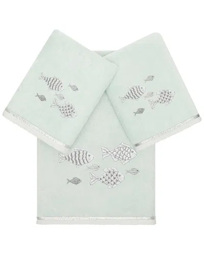 Linum Home Textiles Turkish Cotton Figi 3pc Embellished Bath & Hand Towel Set In Aqua