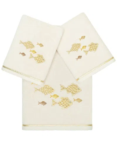 Linum Home Textiles Turkish Cotton Figi 3pc Embellished Bath & Hand Towel Set In Beige