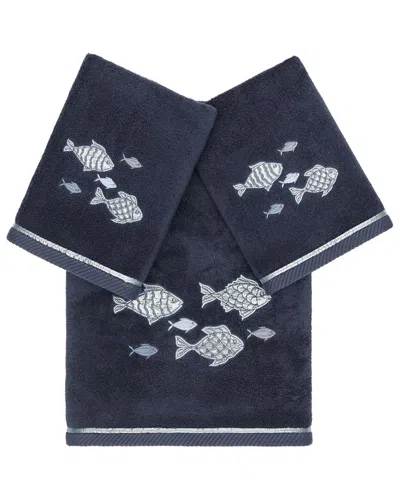 Linum Home Textiles Turkish Cotton Figi 3pc Embellished Bath & Hand Towel Set In Blue