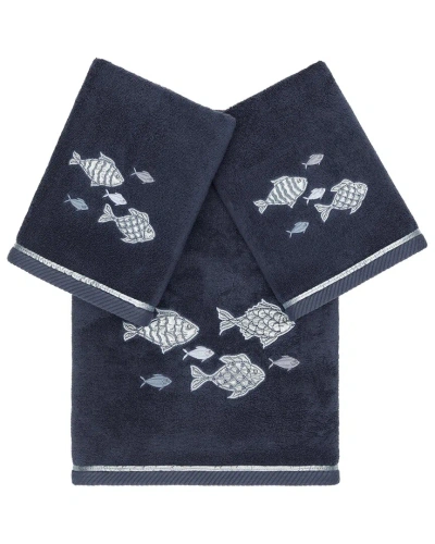 Linum Home Textiles Turkish Cotton Figi 3pc Embellished Bath & Hand Towel Set In Blue