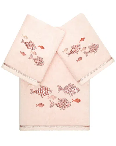 Linum Home Textiles Turkish Cotton Figi 3pc Embellished Bath & Hand Towel Set In Blush