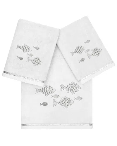 Linum Home Textiles Turkish Cotton Figi 3pc Embellished Bath & Hand Towel Set In White