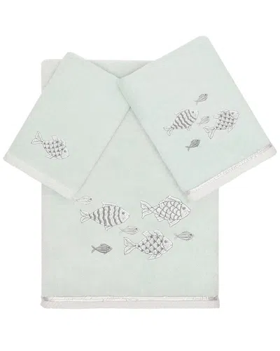 Linum Home Textiles Turkish Cotton Figi 3pc Embellished Towel Set In Aqua