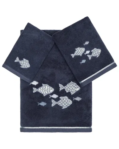 Linum Home Textiles Turkish Cotton Figi 3pc Embellished Towel Set In Blue