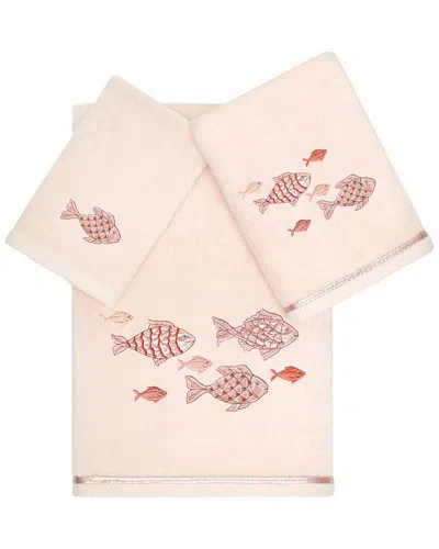 Linum Home Textiles Turkish Cotton Figi 3pc Embellished Towel Set In Blush