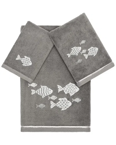 Linum Home Textiles Turkish Cotton Figi 3pc Embellished Towel Set In Charcoal