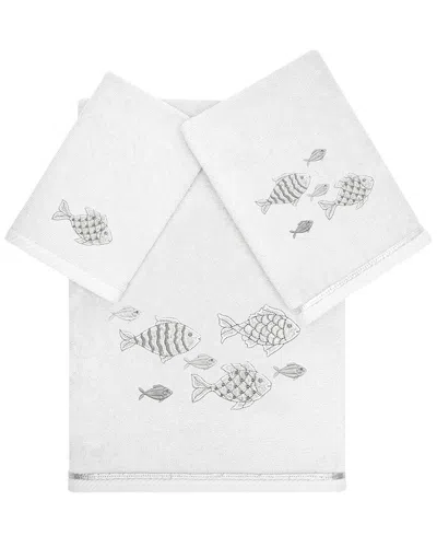 Linum Home Textiles Turkish Cotton Figi 3pc Embellished Towel Set In White