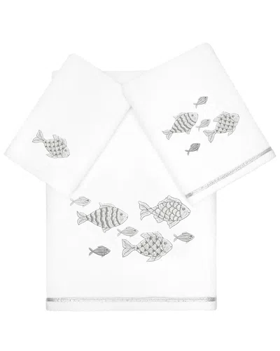 Linum Home Textiles Turkish Cotton Figi 3pc Embellished Towel Set In White